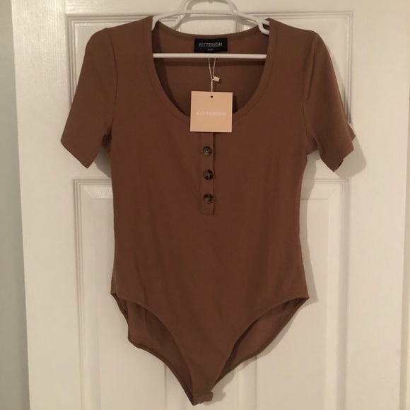 Kittenish Tops - NWT Kittenish Tan Ribbed Bodysuit Large
